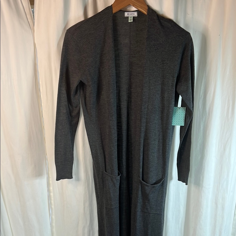 Susina Gray Longline Open Cardigan